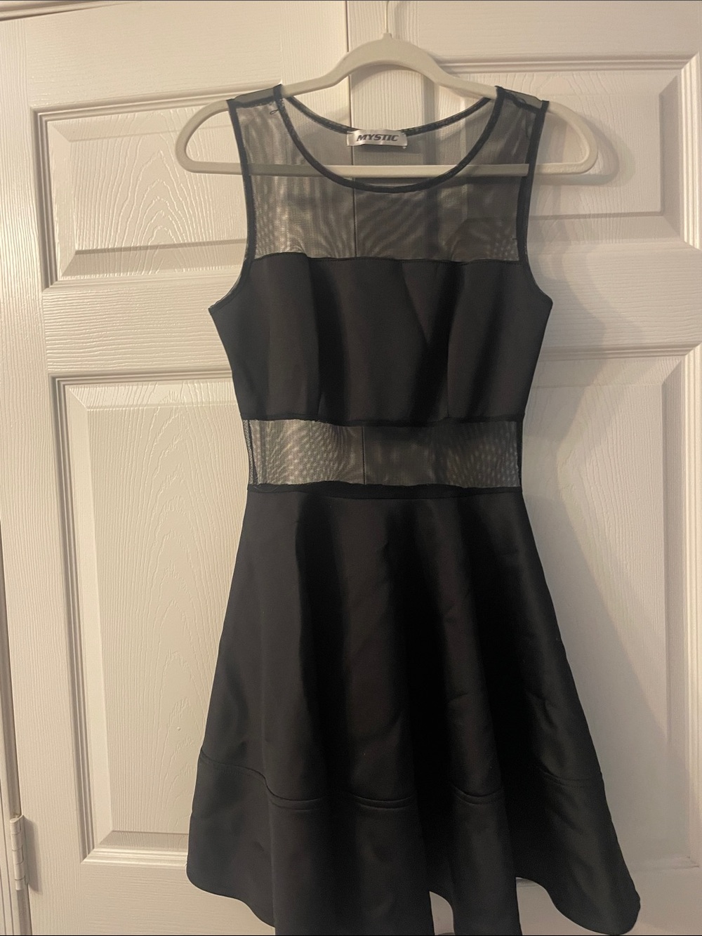 Mystic Black Mesh Panel Fit & Flare Mini Dress